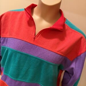 Vintage 80s Color Stripe Colorful 1/4 zip women’s size 14/16 SW41